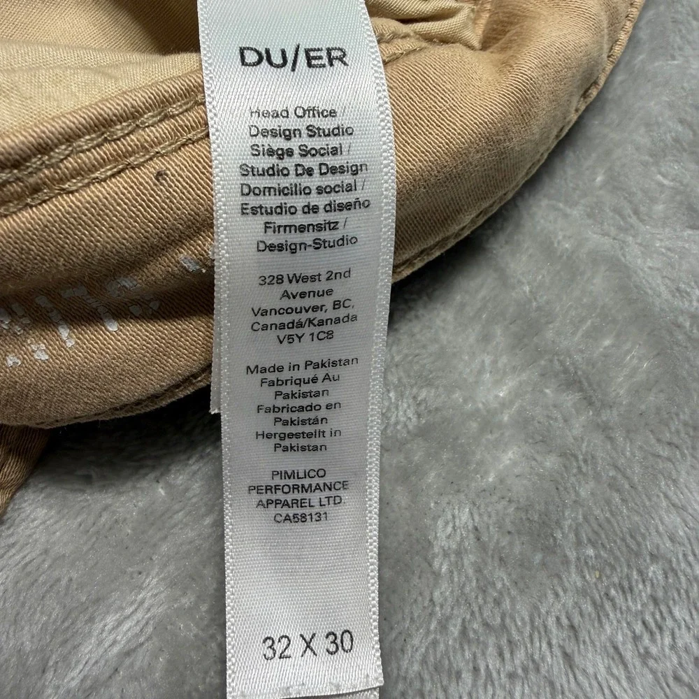 Duer N2X Slim Fit Pants Tan Khaki Mens 33x30 MFNS1001 Performance Trousers